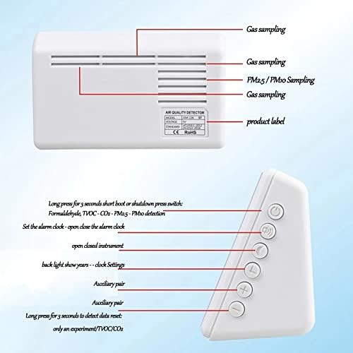 ZSEDP Дигитален CO2 метар HCHO PM2.5 Монитор хигротермографски аларм часовник CO2 Тестер монитор за квалитет на воздухот Формалдехид