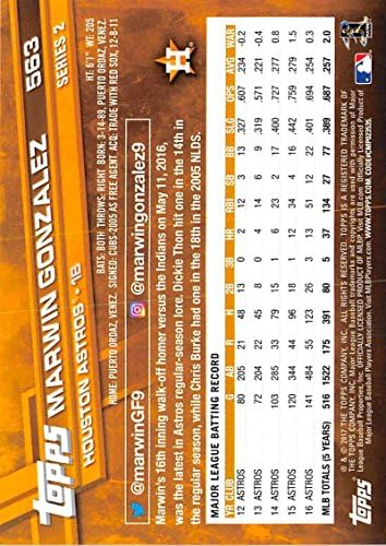 2017 Топс серија 2 563 Марвин Гонзалез Хјустон Астрос Бејзбол картичка