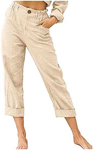 Појасниот летен каприс за жени обична лесна нога со појас култура на каприс постелнини панталони дами capris исечени