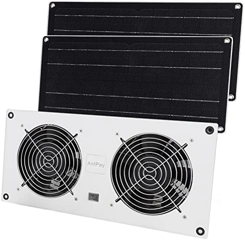 Комплет за вентилатори на соларни панели на Antpay 15W, водоотпорен двоен вентилатор со кабел од 11ft/3,5m за мали пилешки кокошки,