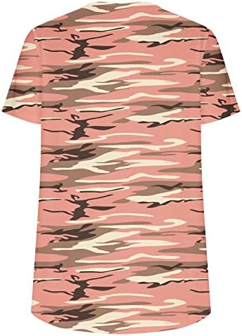 Летни врвови за жени лабава случајна скриена стомачна цветна печатена кратка ракав V-врат пуловер симпатична плетена проточна маица