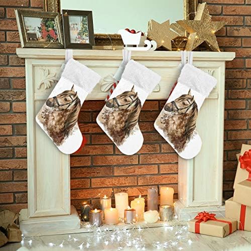 Алаза Божиќни чорапи со коњи Класични персонализирани големи декорации за порибување за семејни сезонски празници Декор 1 пакет, 17,7 ''