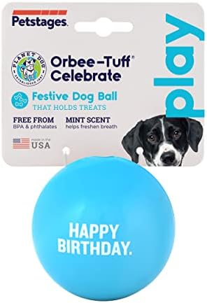 Планета Куче Орби-Туф Среќен Роденден Топка Сино Лекување-Издавање Куче Играчка