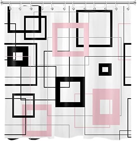 Неонве Модерен Геометриски Туш Завеса Црна И Розова Минималистички Правоаголник Форми Ткаенина Туш Завеса За Бања Едноставен Дизајн