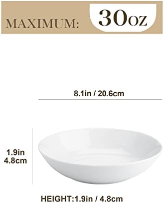 Чадови за тестенини од Малакаса, 30 мл порцелански салата за салата од салата, сет, бели супи плочи поставени за супа, рамен и салата, плитки чинии сет од 6, микробрано?