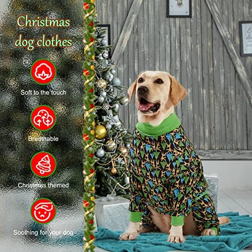 Ловинпет дневна употреба пижами за големи кучиња - унисекс три мудри Сантас/метални елени црни отпечатоци, лесен пуловер, миленичиња PJ, облека од питбул, кучиња, куч