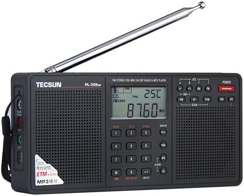 Tecsun PL398MP DSP Digital AM/FM/LW Shortwave Radio со двојни звучници и MP3 плеер, црно