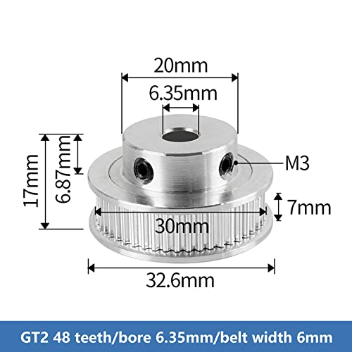 GT2 временски ремен макара 48 заби 6,35мм носат 6мм ширина на појас алуминиумска легура на макара за 3Д печатач CNC додаток