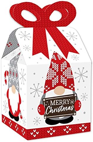 Голема точка на среќа Божиќни гноми - кутии за подароци за квадратни фаворити - кутии за поклони за забави - сет од 12