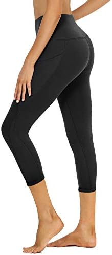 Nexiepoch со висока половината јога панталони со џебови за жени - Контрола на стомакот 4 патни тренинзи за истегнување на хеланки, трчање
