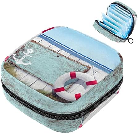 Санитарна торба за складирање на салфетка, менструална чаша торбичка Девојки патуваат голема капацитет за шминка санитарни влошки организатор, дрвена плажа