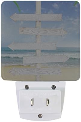 Нананл сет од 2 бели дрвени празни стрели покажувач на плажа Тропски летен океан сино небо плама -лист автоматски сензор LED самрак