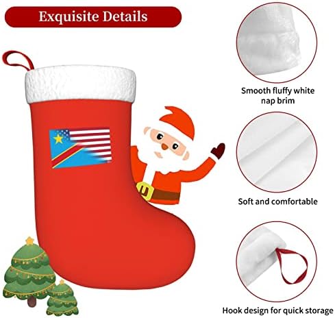 TZT Congo Flaghe и американско знаме Божиќни чорапи, подароци за одмор на Божиќни празници за украси за семејни празници 18-инчни