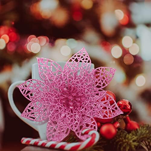 Vorcool 10 парчиња сјајни поинсетинија украс за новогодишни божиќни цвеќиња украс украс