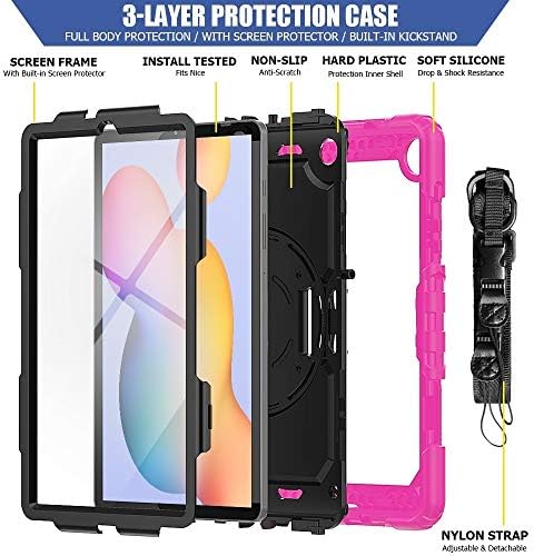 Таблет компјутер случај за Samsung Galaxy Tab S6 Lite P610 ShockProof Chanture Silicone + PC заштитна кутија со држач и лента за рамо и