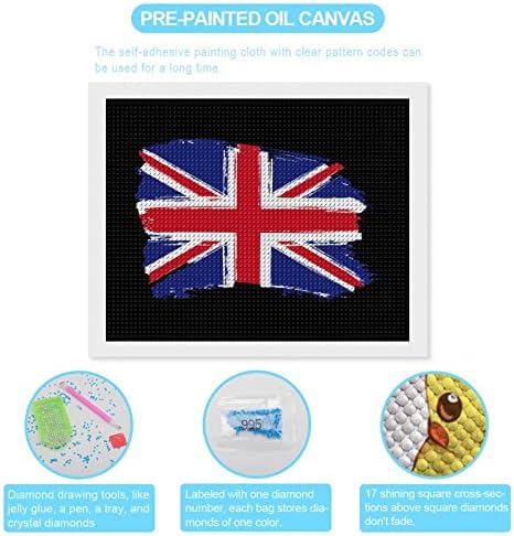 Знаме на Обединетото Кралство Дијамантски комплети за сликање 5д DIY целосна вежба Rhinestone Arts Wallид декор за возрасни 16 x20