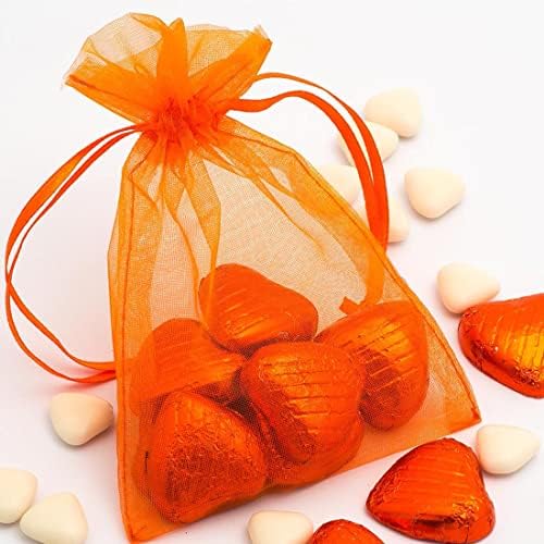 Ubgbho пакет од 100 торби за подароци од органза 5x7 инчи портокалова влечење за бебешки туш, Божиќ, роденден, забави за забави, свадба,
