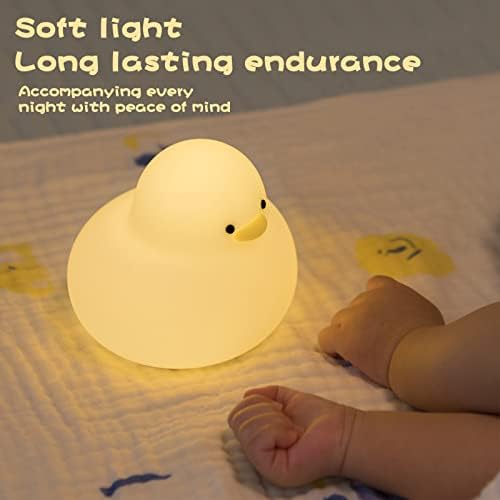Hpydiy симпатична патка ноќна светлина, силиконска спална соба во кревет во кревет USB тајмер за полнење светло смешна детска соба