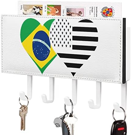 Бразилско И Црно Американско Знаме Држач За Клучеви Со Полица За Пошта 5 Куки Организатор За Декоративен Монтиран Ѕид