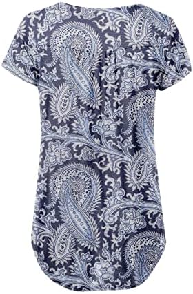 Женско копче Хенли Обичен плус големина Туника врвови цветни печатени v врат кратки ракави плетени маици проточни блузи