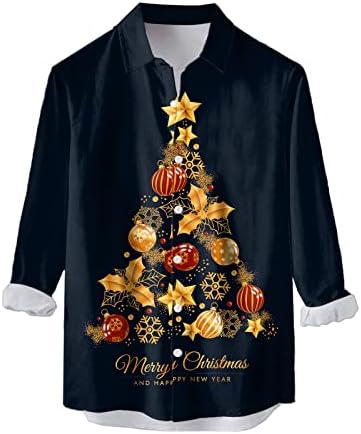 Божиќни кошули на Wocachi за мажи, долги ракави 3D Божиќни снегулки печати хавајски кошули за забави за забавни кошули