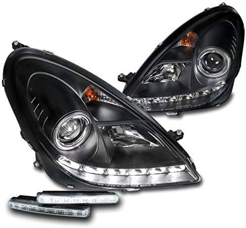 ZMAUTOPARTS LED Проектор Фарови Црна w/6 Бела DRL Компатибилен со 2005-2011 SLK - Класа R171