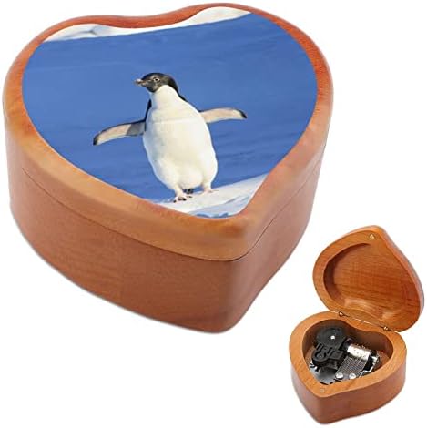 Музичка кутија за часовници за пингвин гроздобер дрвена форма во форма на срцеви кутии играчки подароци украси