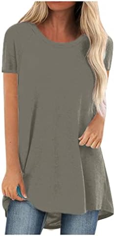 Туника маици за жени се кријат на стомакот кратки ракави врвови 2023 случајни лабави вклопуваат долги маички летни удобни блузи