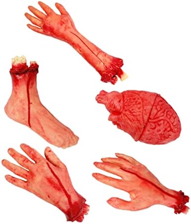 Jardwe 5 парчиња отсечени екстремитети реквизити за Ноќта на вештерките, прогонувани куќички украси Крвави мртви делови од телото страшно крвави раце рака раката за Н