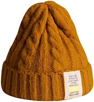 Lartigue женска вратоврска боја плетена плетена капа, унисекс плетен череп капаче мека зимска топла капа со пом
