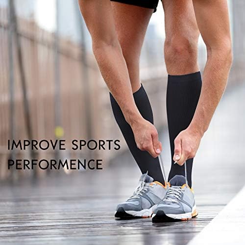 +Д-р 6 парови Компресија чорапи за циркулација на жени и мажи 8-15mmhg колено високи чорапи за поддршка за трчање, атлетски BLK10-13