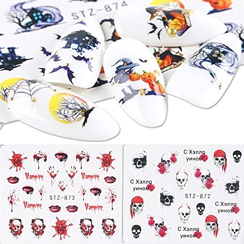 24 листови налепница за уметност за Ноќта на вештерките на ноктите Дул Дух за нокти за снабдување со череп пајак веб -скелети букви