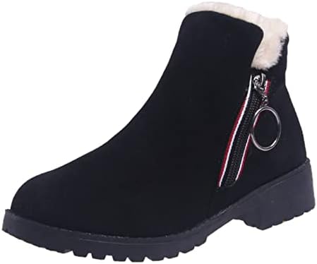 Womenенски платформа чизми црни зашилени пети кратки чизми странични патенти чевли западни чизми на глуждот, каузни дами снежни чевли