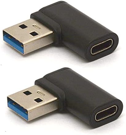 Piihusw лево под агол USB C до USB 3.0 адаптер, 90 степени USB 3.0 A MALE to USB Cенски адаптер USB Type C до USB Coverter Connecter за USB C кабел, центри 2 парчиња