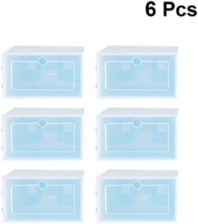 Кабилок Пластични Канти за Складирање 6 парчиња Проѕирна Сина Кутија За Чевли Што Може Да Се Редат Преклоплива Кутија За Чевли Јасни Пластични