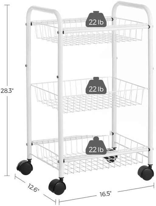 Јахх 3 ниво кујна количка на тркала со количка за рачка за кујнски бања кабинет бело црно