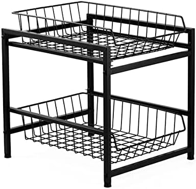 Fizzoqi Black Double Storage Rack Home Tiered Organizer Oranicer Grange Полл мултифункционални алатка за влечење, лесно склопување Трајно може