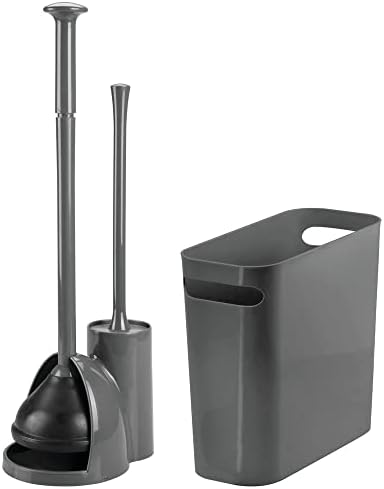 Mdesign Компактна Самостојна Пластична Тоалетна Чинија 2-во-1 Четка/Клип/Корпа За Отпадоци Од Ѓубре Корпа За Отпадоци Комбо, Складирање На Домашна