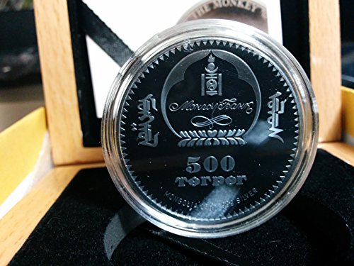 MN 3D монета чиста црна доказ сребрена монета Година на мајмунот Inlay - Монголија колекција нане држава