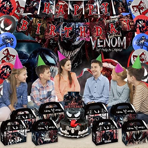 Обвинети за роденденски партии Tijiper Venom, 12 парчиња отровни тематски кутии за забави, кутии за бонбони со 4 обрасци, детски возрасни
