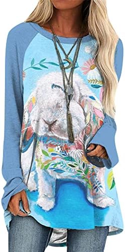 Грасве ги обиколи маиците со долги ракави за жени Смешни зајаче зајаци печати џемпери за џемпери Туника врвови