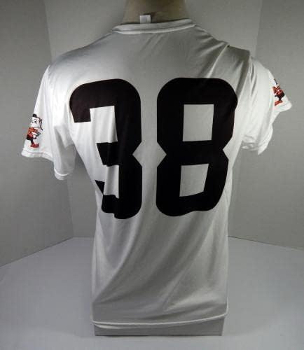 Кливленд Браунс #38 Игра користеше бела вежба за вежбање кошула дрес DP45217 - непотпишана игра во НФЛ користена дресови
