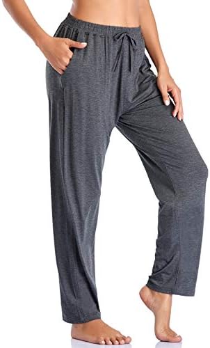 Envенски женски јога панталони со џебови удобно истегнување лабава широка нозе обични панталони дише за вежбање дневни панталони