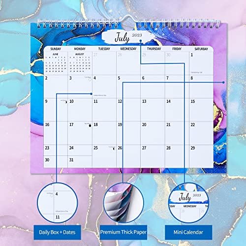 Календар на wallидот 2023-2024 година, виси календарска wallидна хартија од јули 2023 до декември 2024 година 18 месеци дебелина