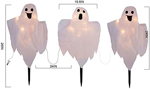 Декорации за Ноќта на вештерките, 3 пакувања 26 инчи осветлени бели духови од духови, духови од крпа со светло со блескаво светло, осветлување