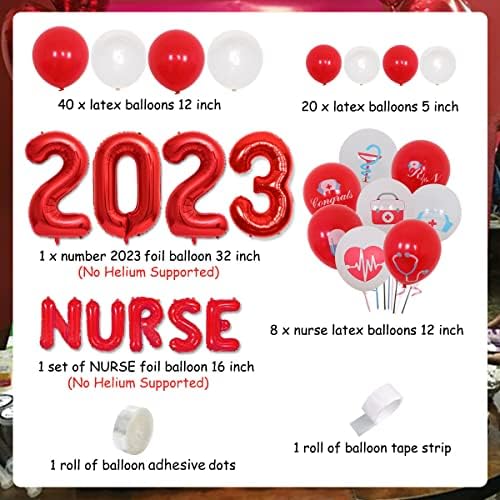 Дипломирање на медицинска сестра 2023 Украси За Забави - Комплет За Венци Од Балон За Медицински Сестри Црвено Бело, Декор За Забави Со