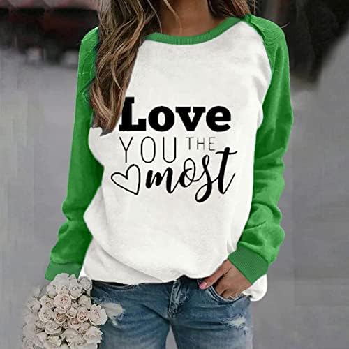 Жените Долги Ракави Пуловер Блуза Те Сакам Најмногу Графички Врвови Денот На Вљубените Раглан Дуксери Пролет Fall