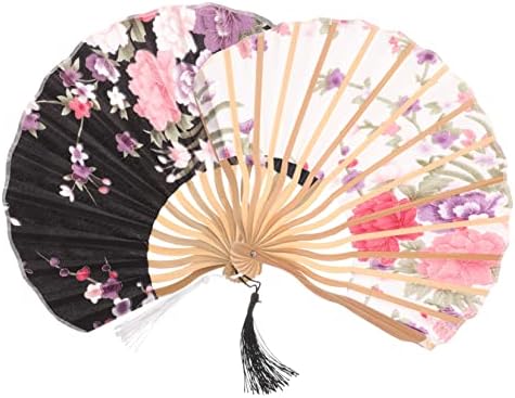 Abaodam 2 парчиња јапонски стил кимоно фан декор азиски декор за дома гроздобер декор хартија преклопена вентилатор гроздобер дрва