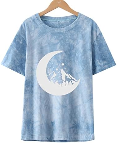 Женски врзани врвови на врвови 2023 фустани гроздобер кошули Сонце Месечина од печурки графички маички маички трендовски туники екипаж блузи
