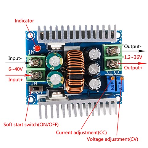 Diitao 3PCS 20A 300W CC CV Step Down Module, постојана струја што може да се прилагоди DC 6-40V до 1,2-36V регулатор на напон на напон,